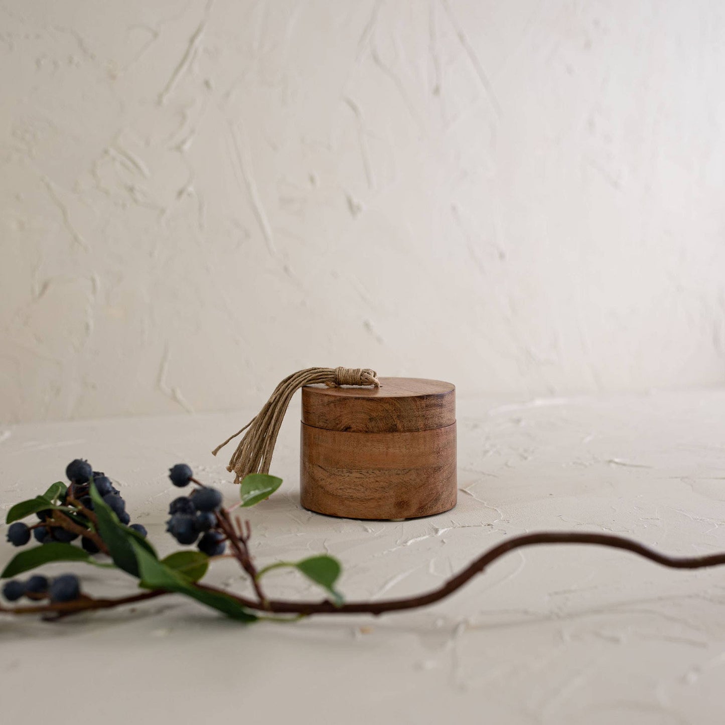 Camellia Acacia Wood & Jute Salt Cellar