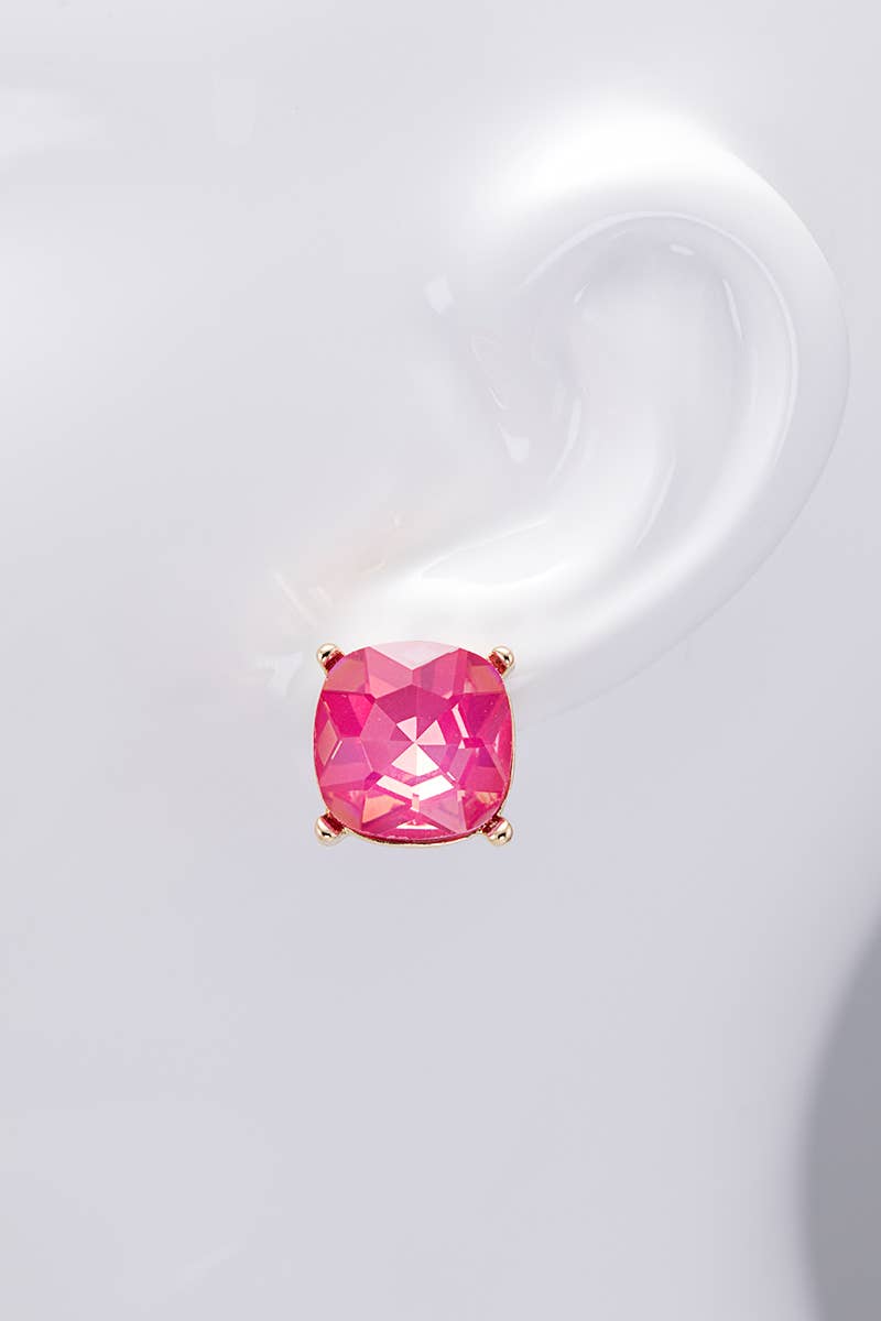 Hot Pink Glass Stud Earrings