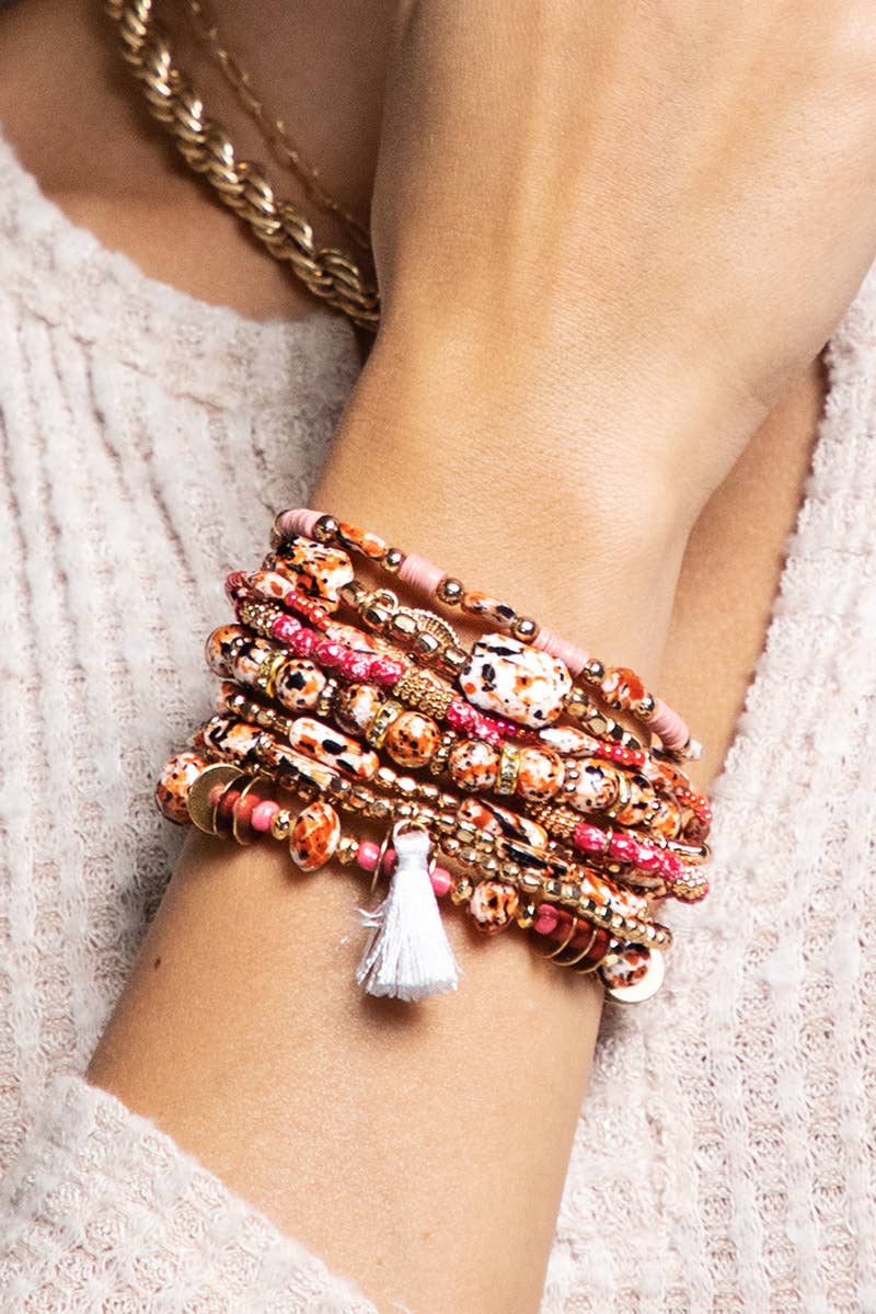 Taupe Layered Beaded Bracelet Set