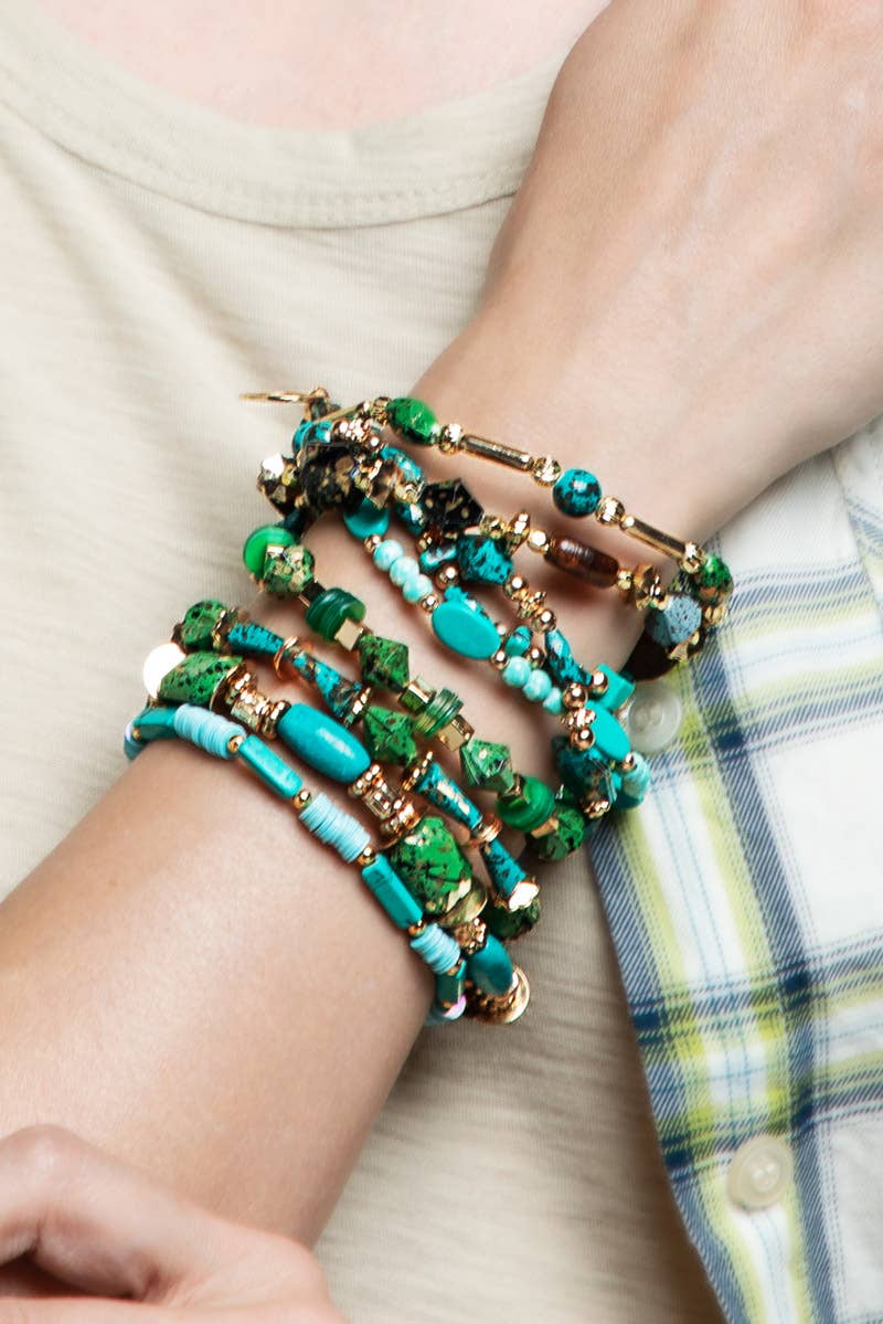 Green Layered Natural Stone Bracelet Set