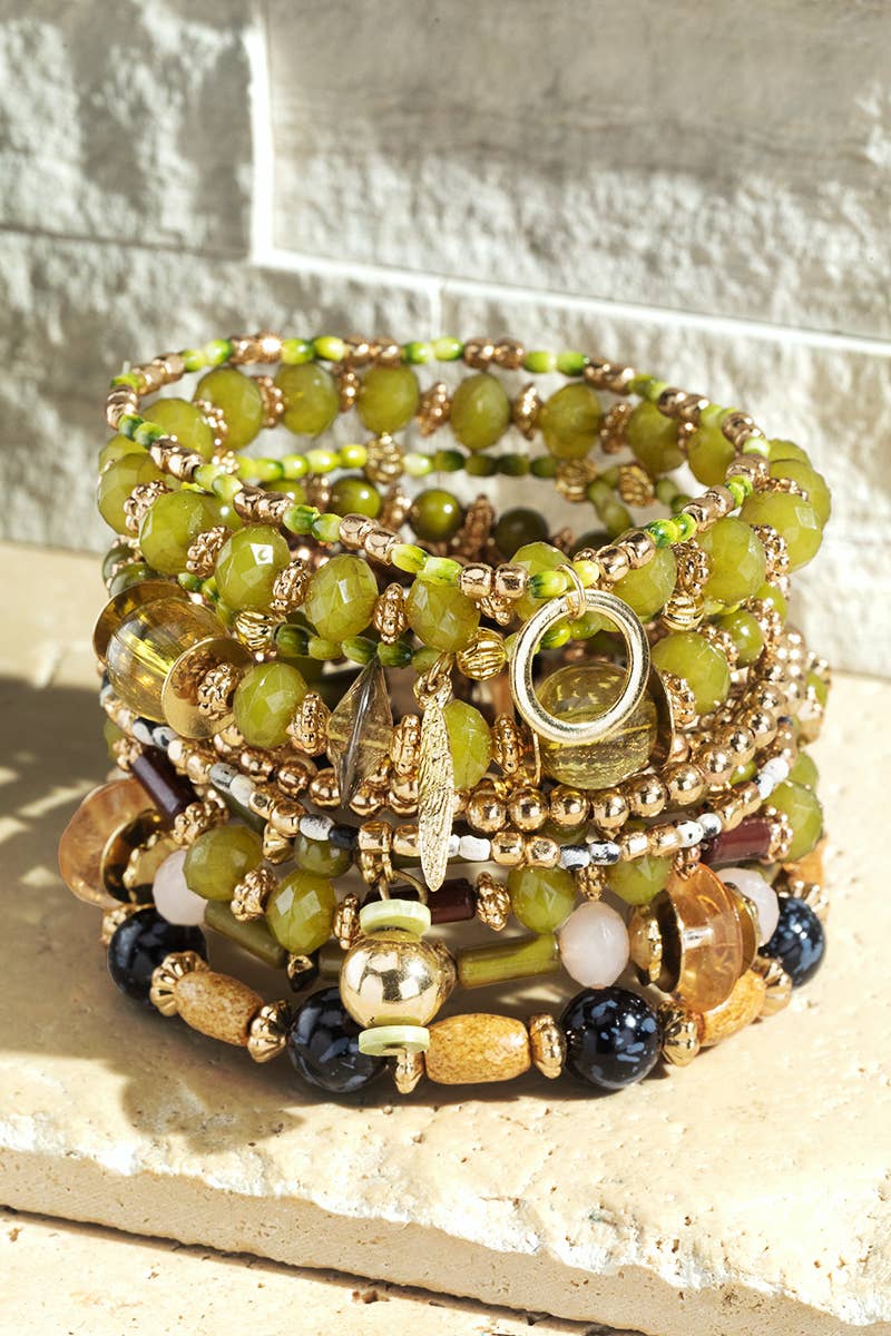 Citron Layered Beaded Bracelet Set