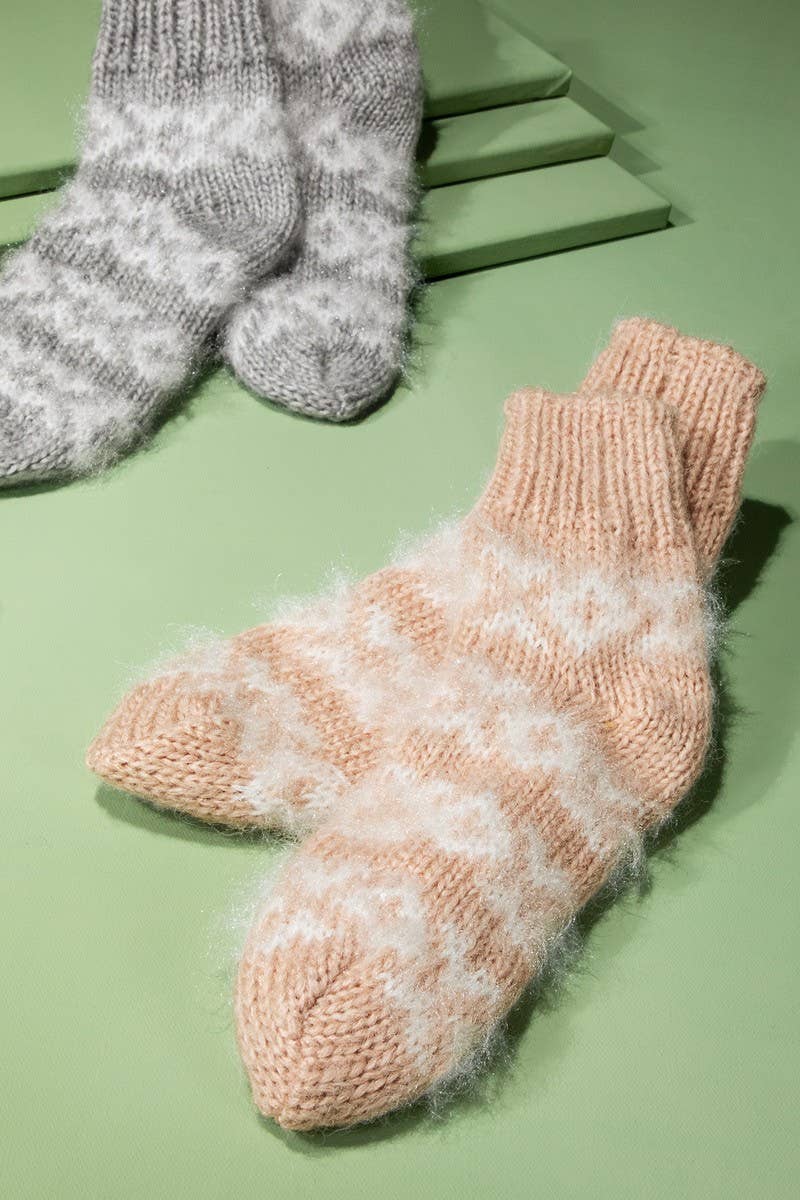 Blush Fuzzy Nordic Socks