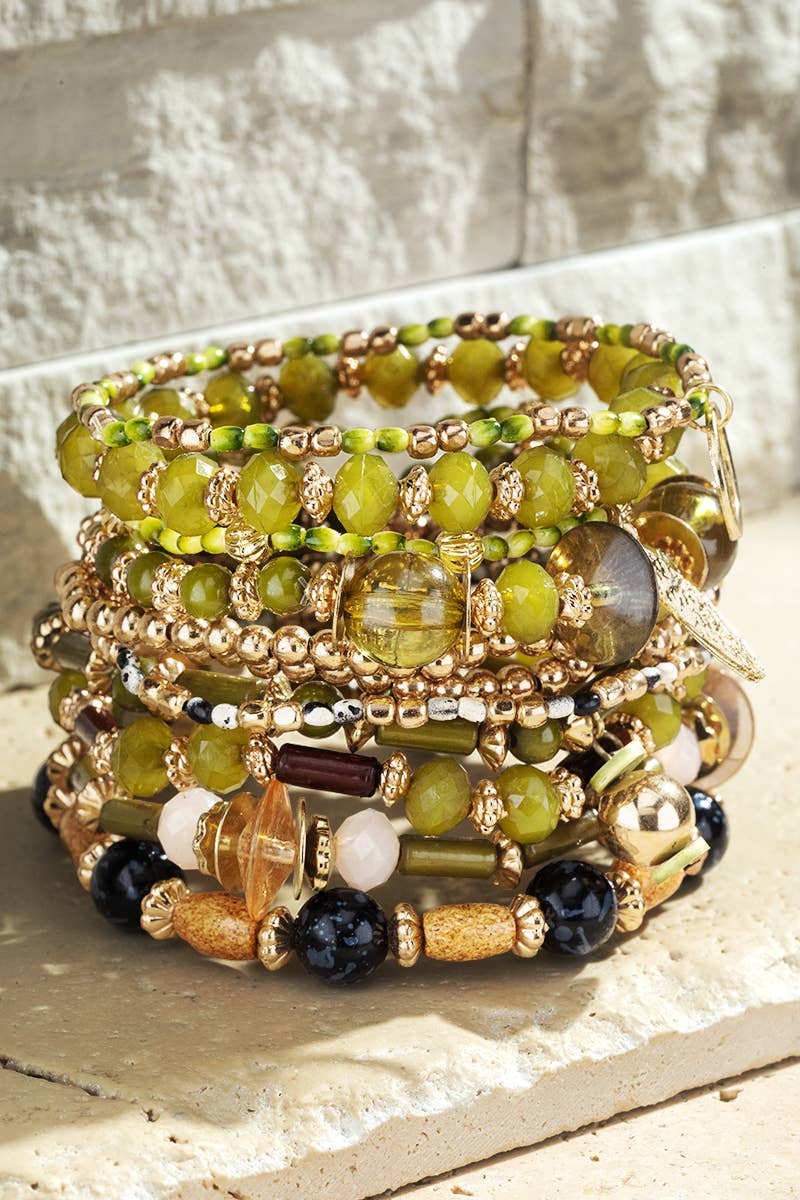 Citron Layered Beaded Bracelet Set