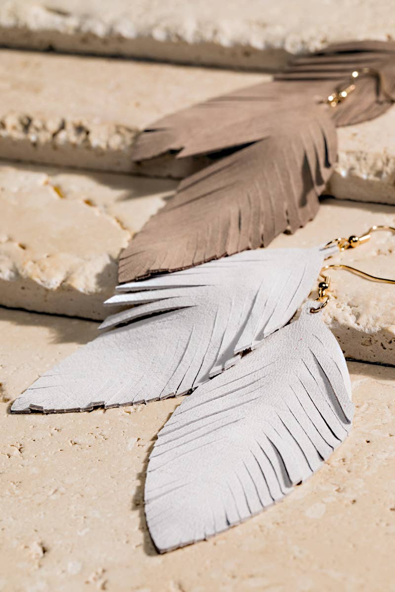 Mocha Leather Leaf Earrings: