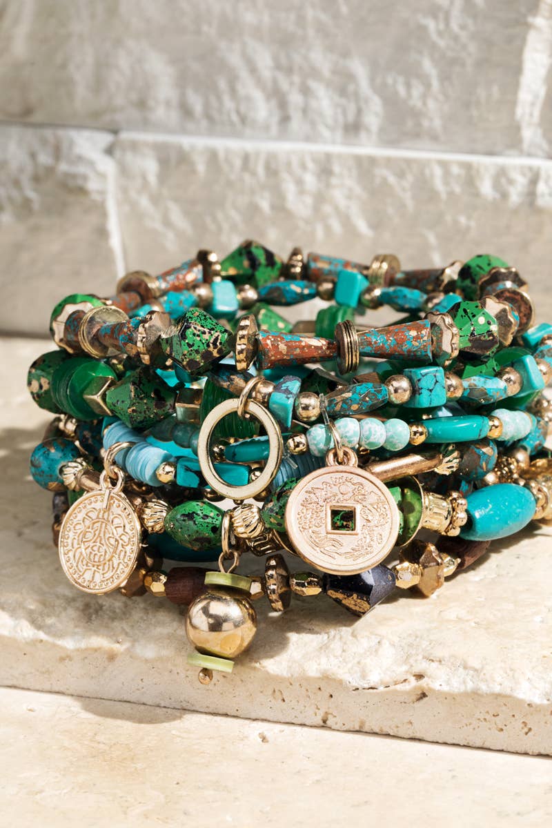 Green Layered Natural Stone Bracelet Set