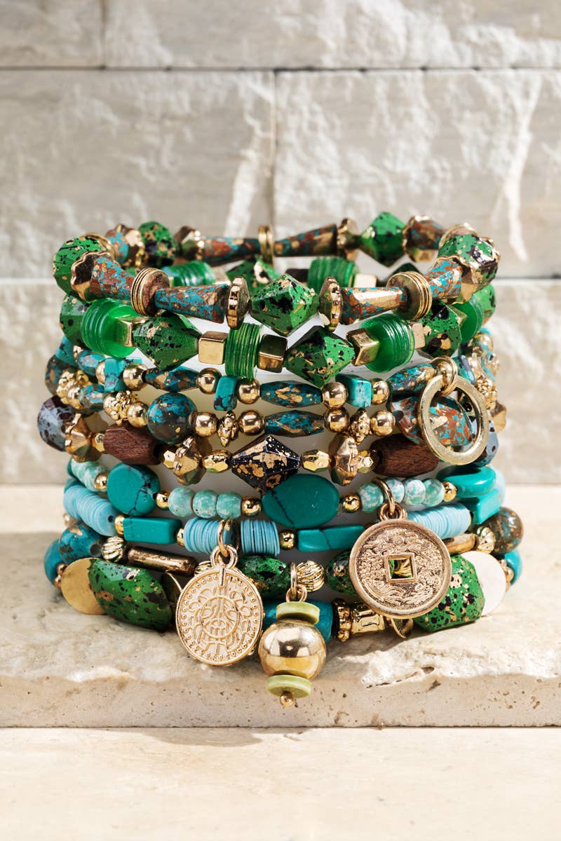 Green Layered Natural Stone Bracelet Set