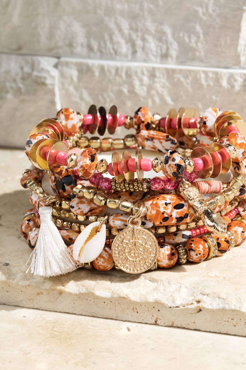 Taupe Layered Beaded Bracelet Set