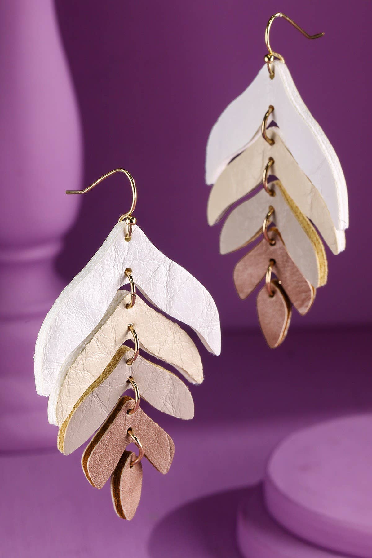 Cream Faux Leather Leaf Earring