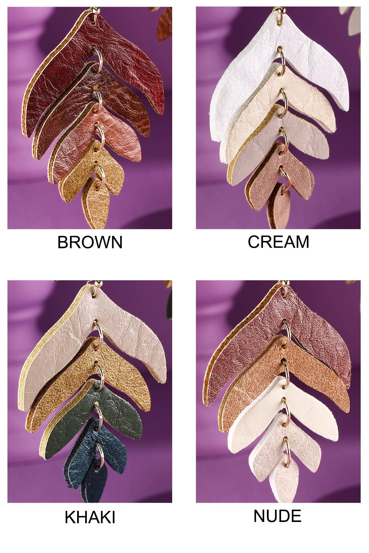 Cream Faux Leather Leaf Earring