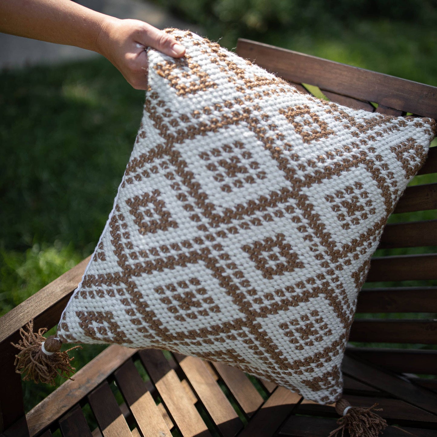 Rook Brown Geo Outdoor Indoor Pillow 18x18