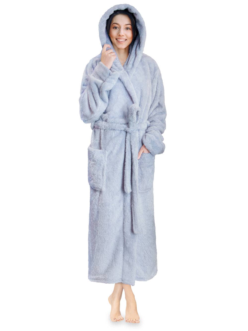 Dusty Blue Fluffy Robe with Hood