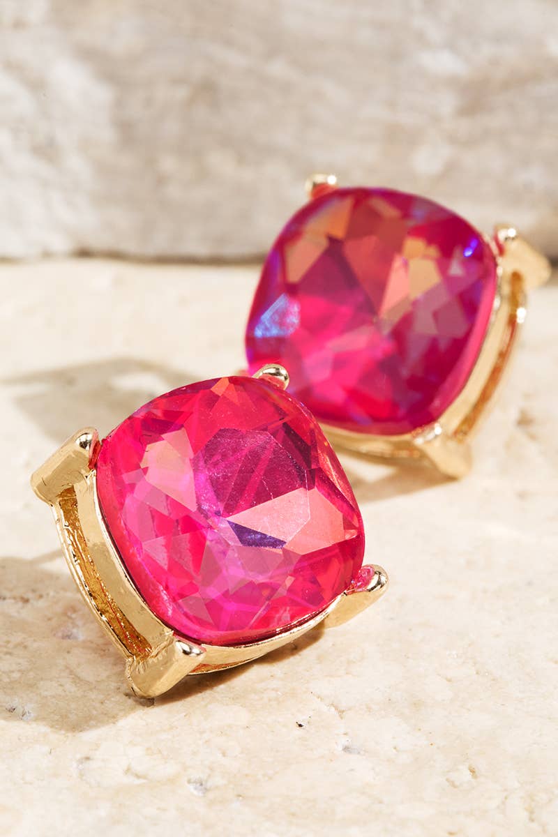 Hot Pink Glass Stud Earrings