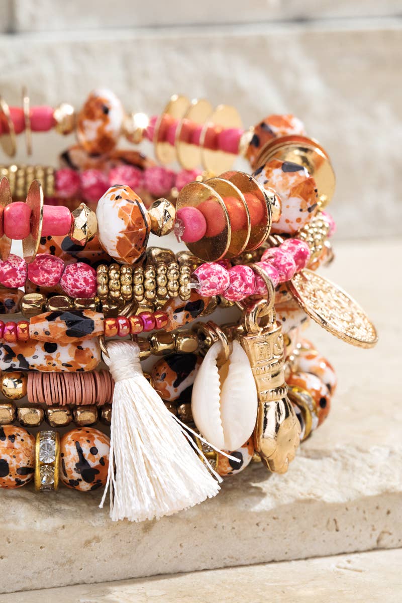 Taupe Layered Beaded Bracelet Set