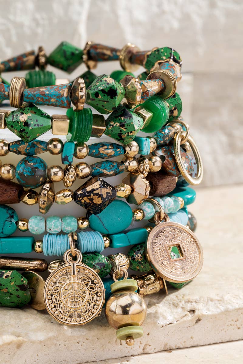 Green Layered Natural Stone Bracelet Set
