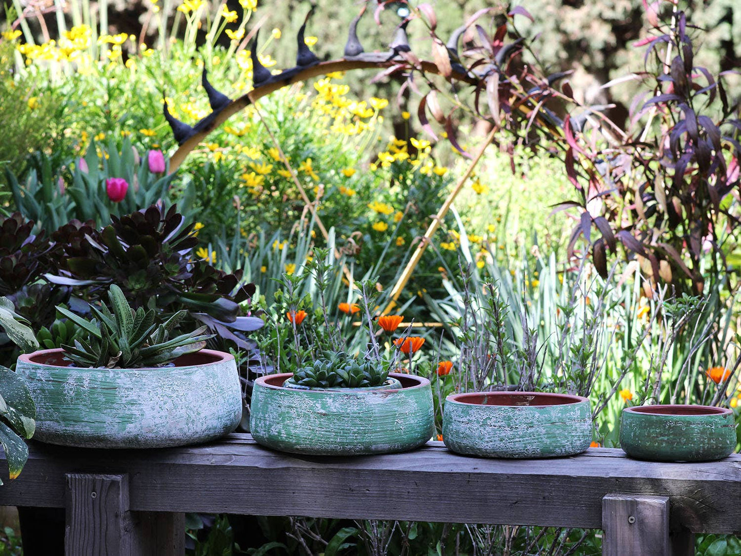 Handthrown Smooth Bowls,  Aegean Green, Set Of 4- 12.5" X 4.5", 10.0" X 3.5", 8.0" X 3.0", 6.5" X 2.5"