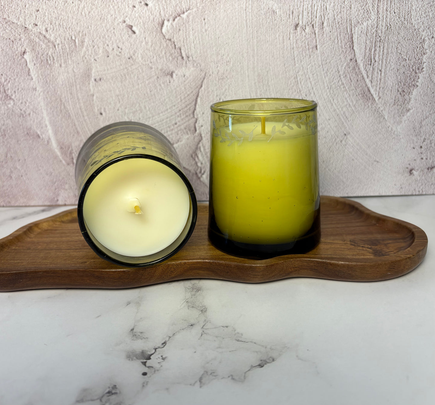 Etched Moroccan Glass Candle- Peppercorn Hinoki